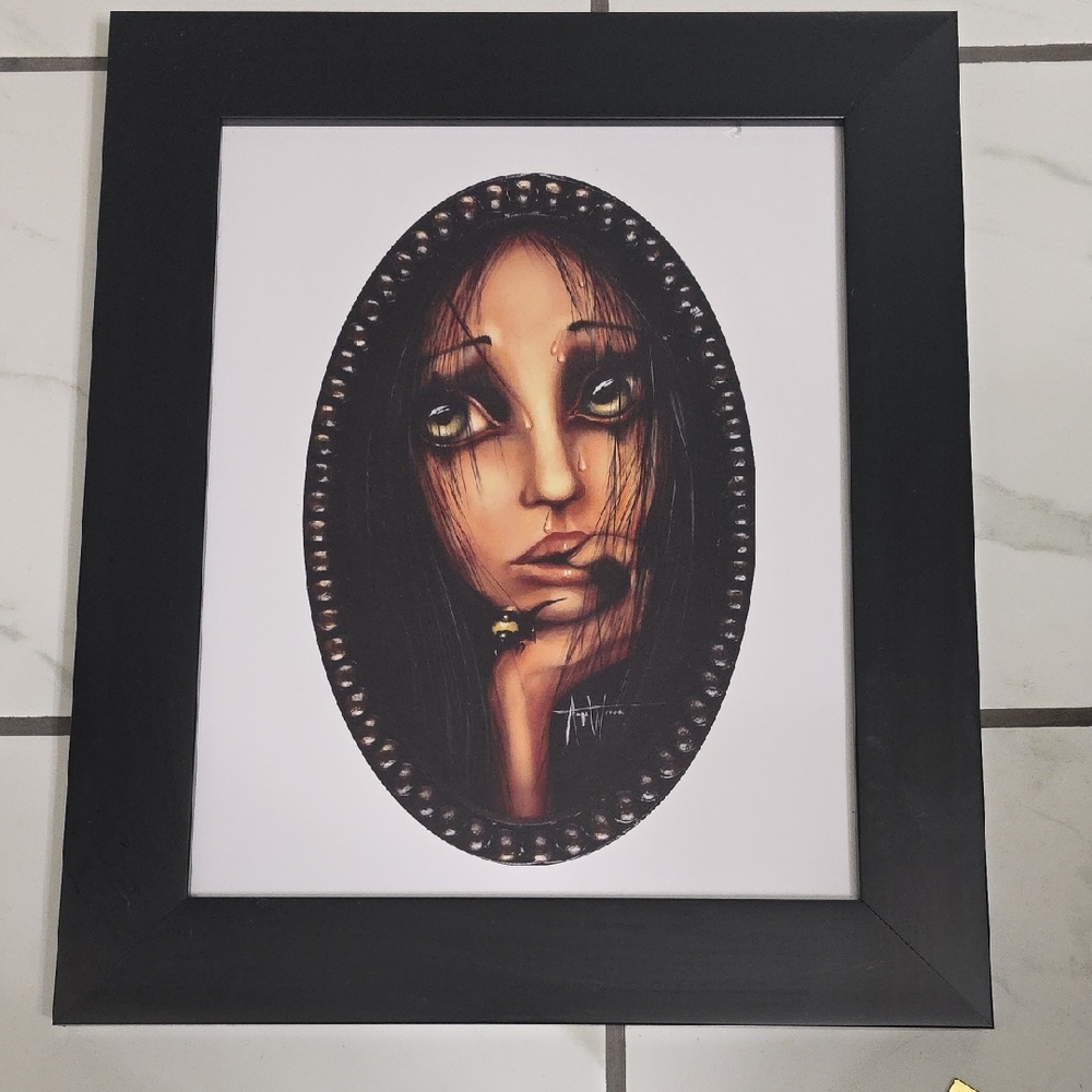 Black Framed Art Print with Mysterious Portrait